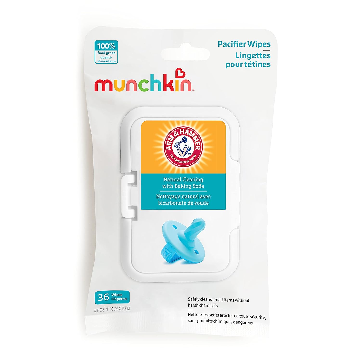 230816031917783_1 Munchkin Arm & Hammer Pacifier Wipes - Safely Cleans Baby and Toddler Essentials, 1 Pack, 36 Wipes - Image 1